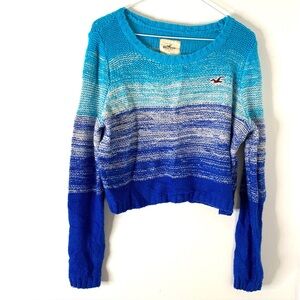 Hollister Y2K Blue Ombre Cropped Sweater Loose Knit Beachy Oversized Fit